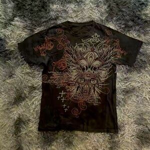 Graphic Black T-Shirt with Red and White Design